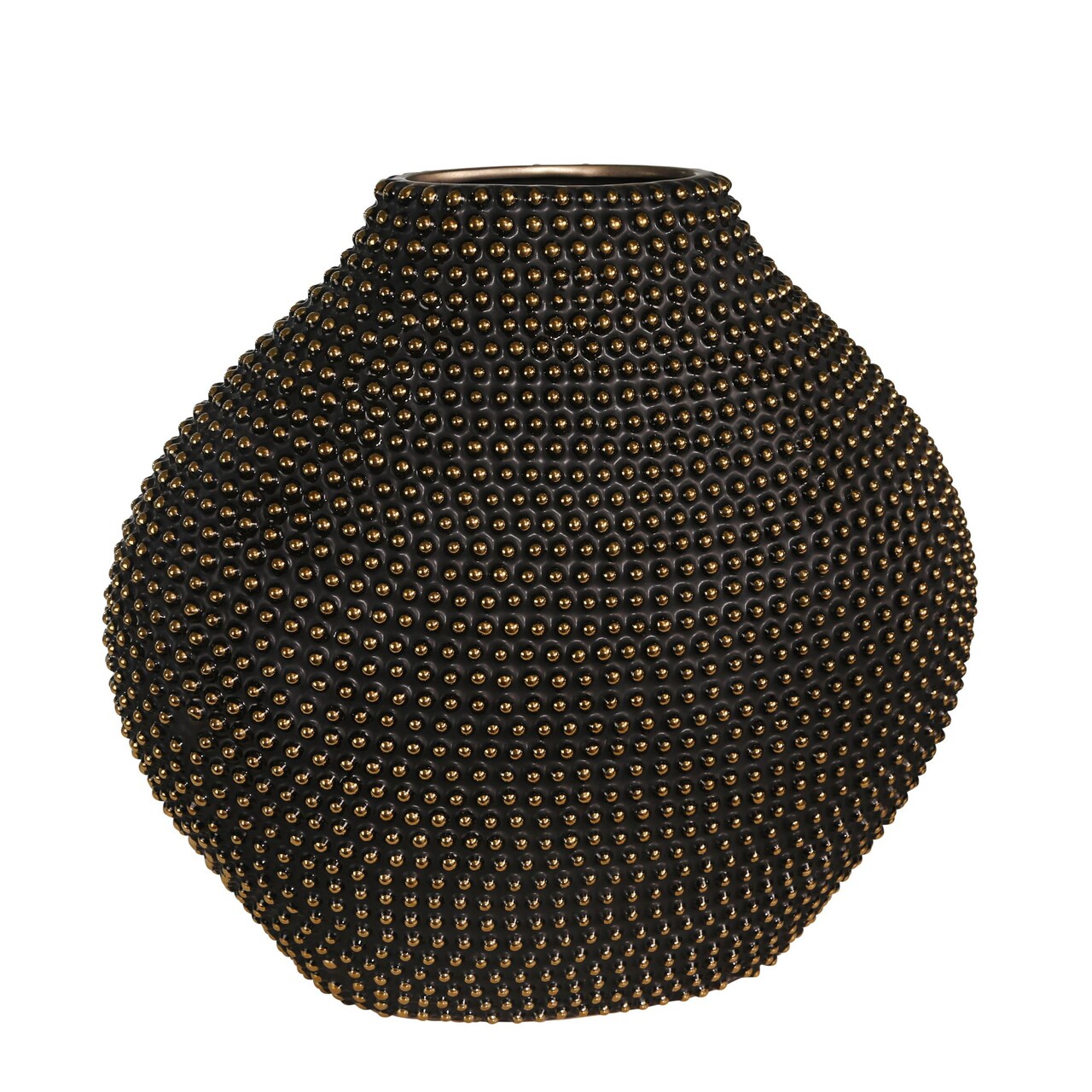 Kingston Living Beaded Ceramic Tabletop Vase - 17" - Black and Gold